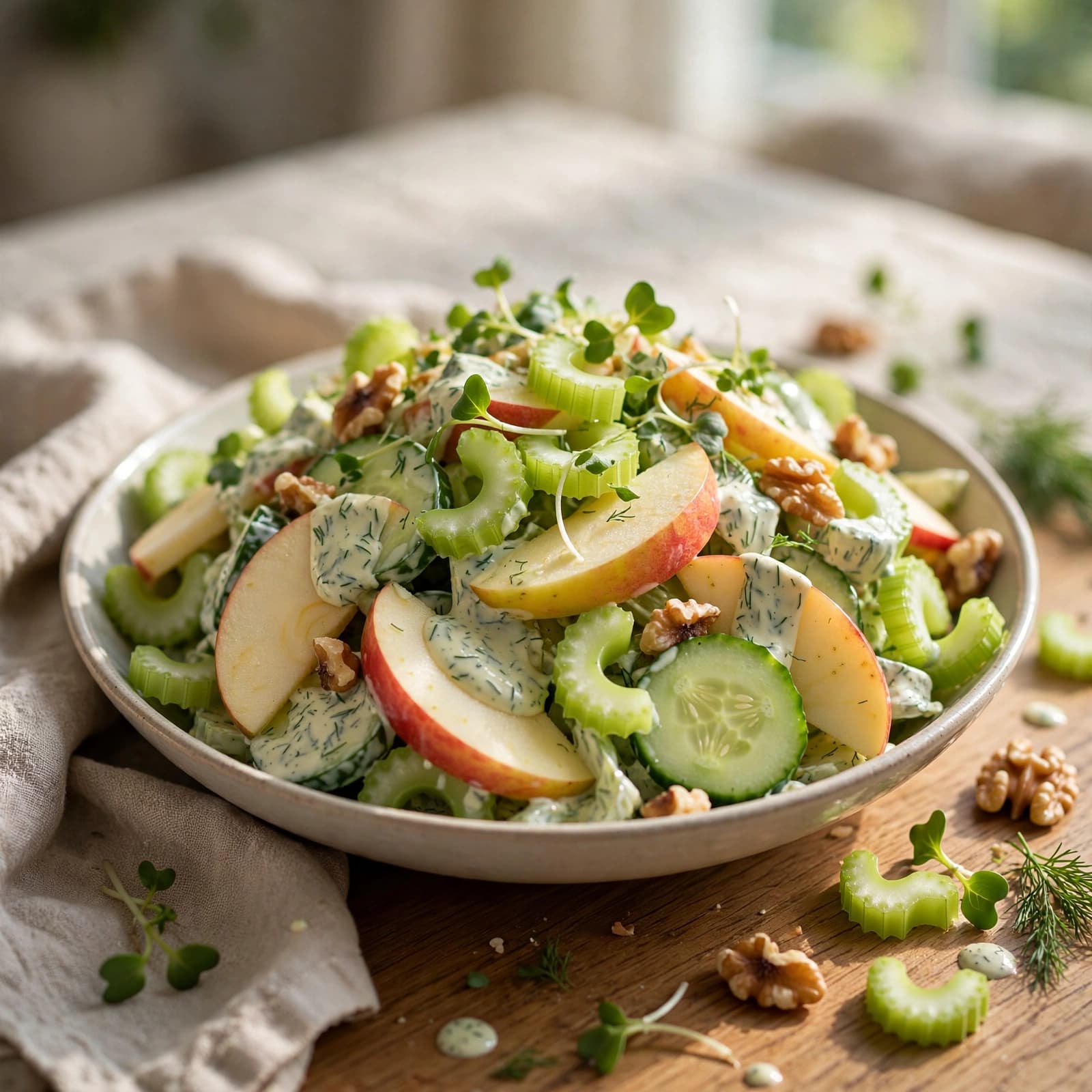 Ensalada de Apio, Manzana Honeycrisp y Pepino con Dressing de Eneldo