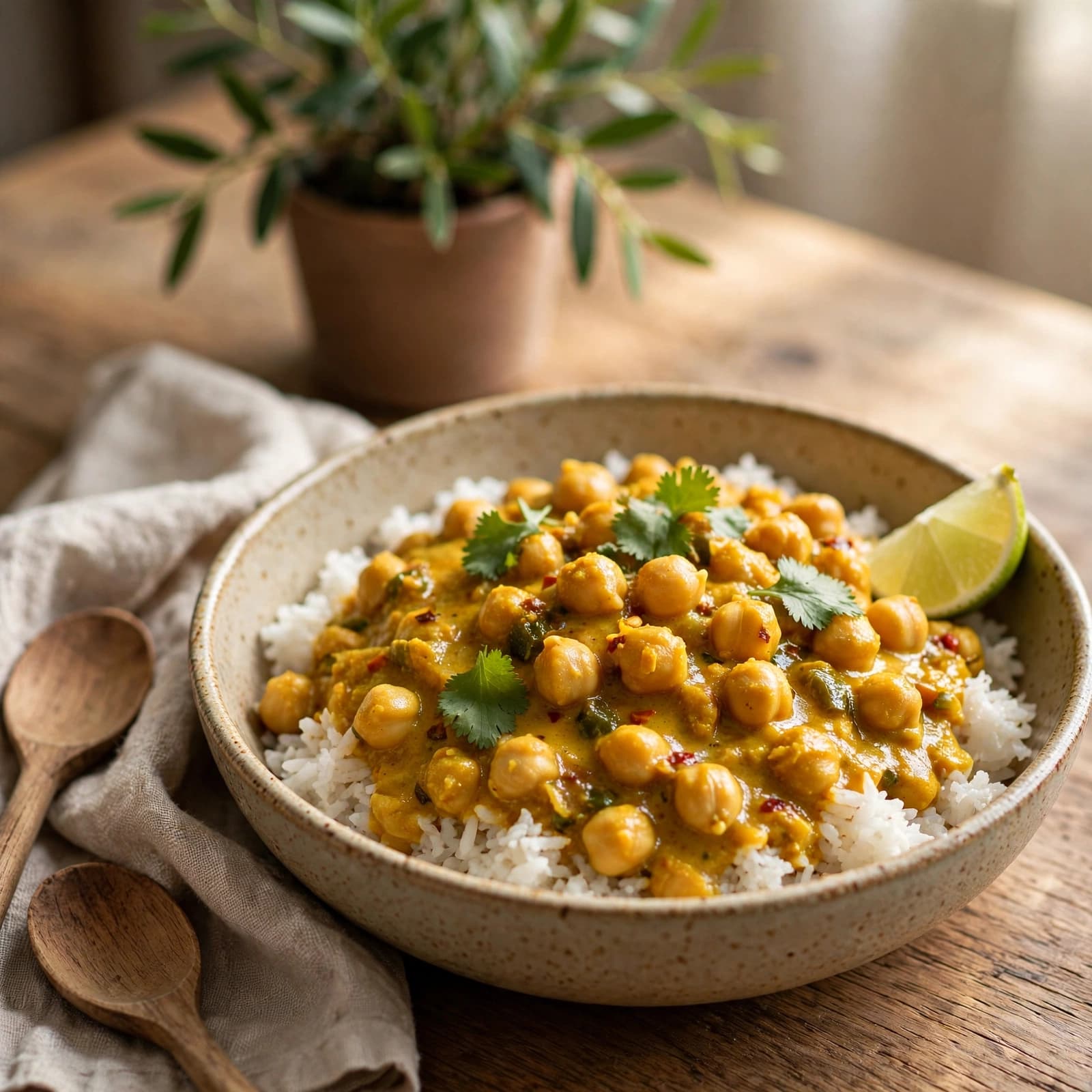 Curry de Garbanzos con Leche de Coco y Arroz