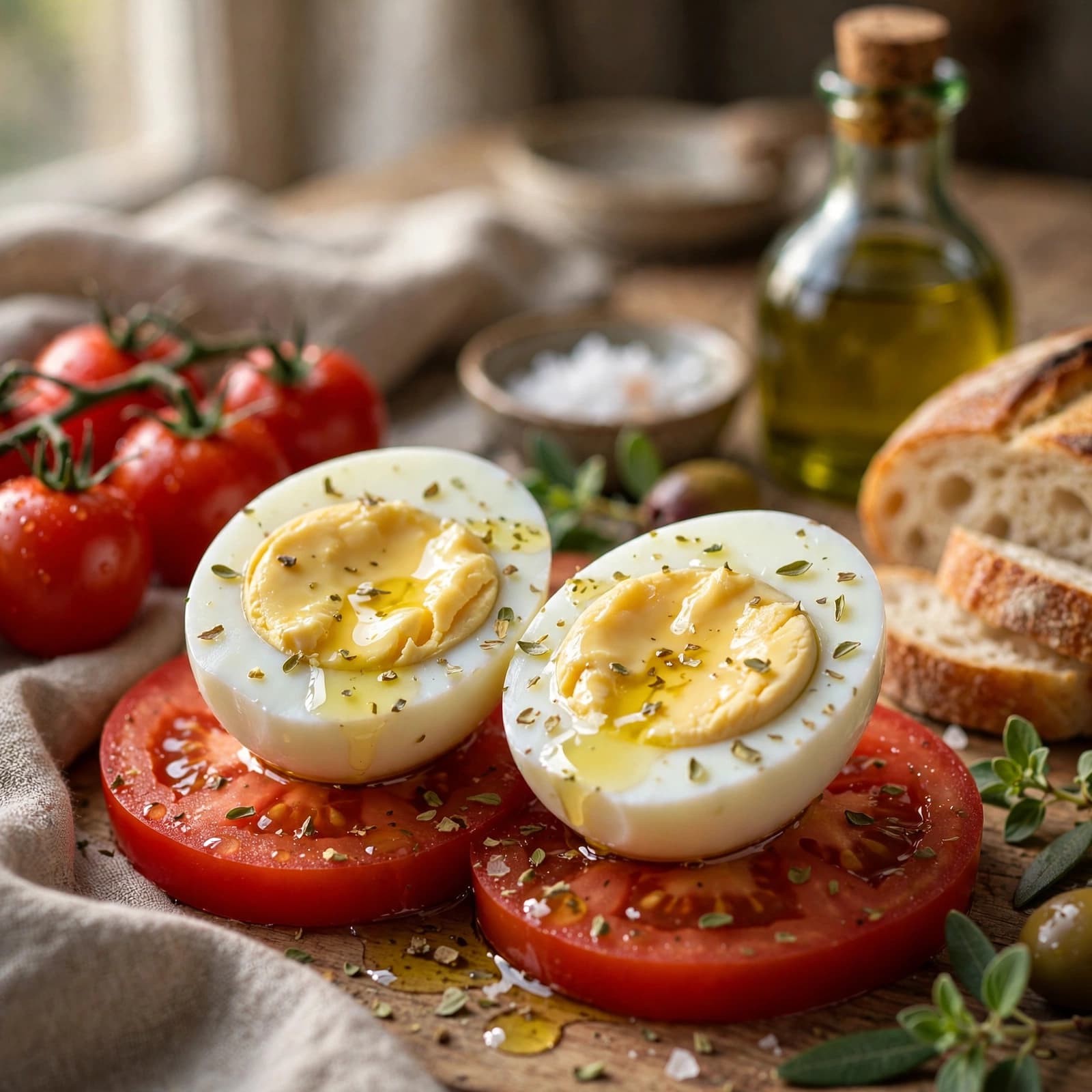 Huevos Cocidos con Tomate y Orégano