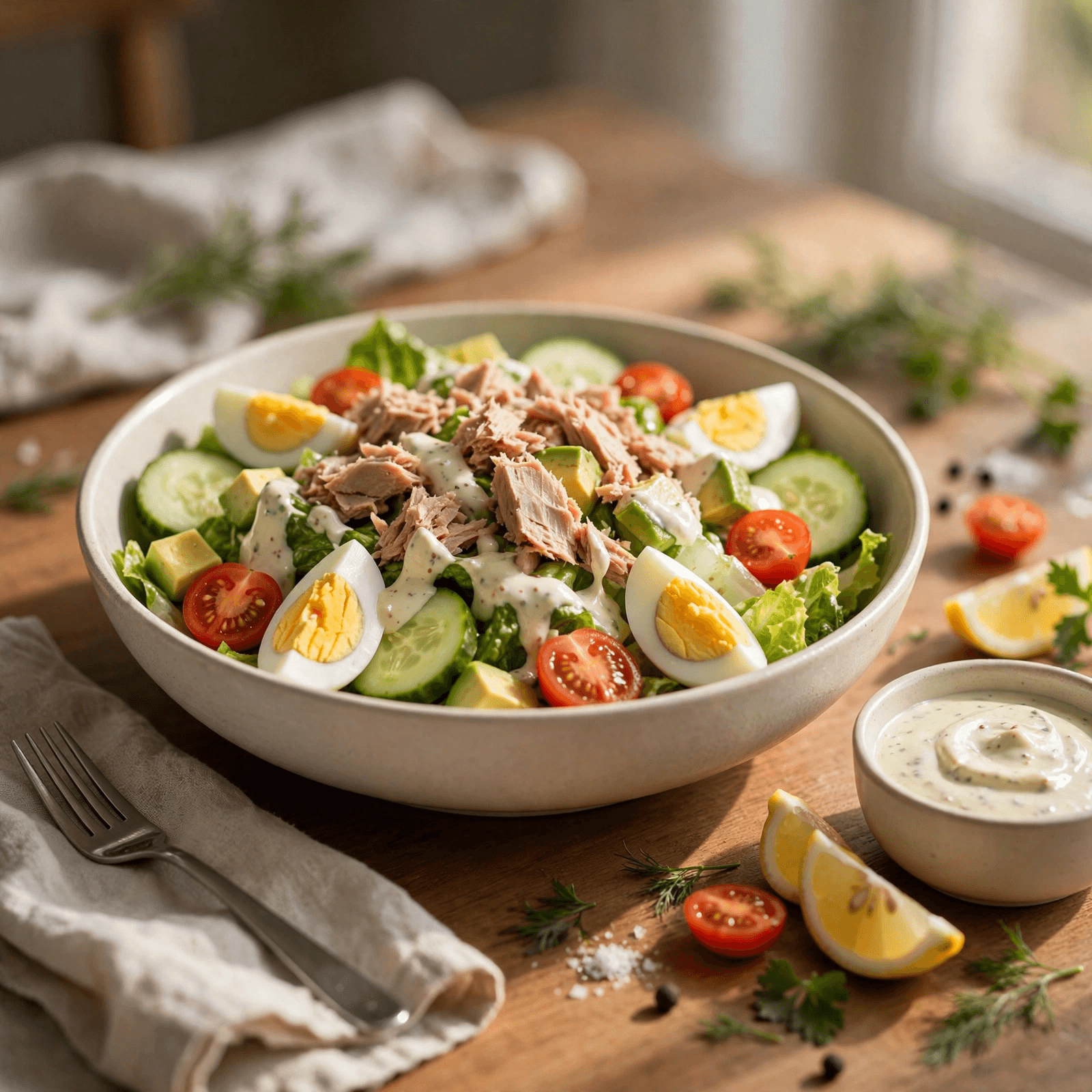 Ensalada de Atún, Huevo y Yogur Griego