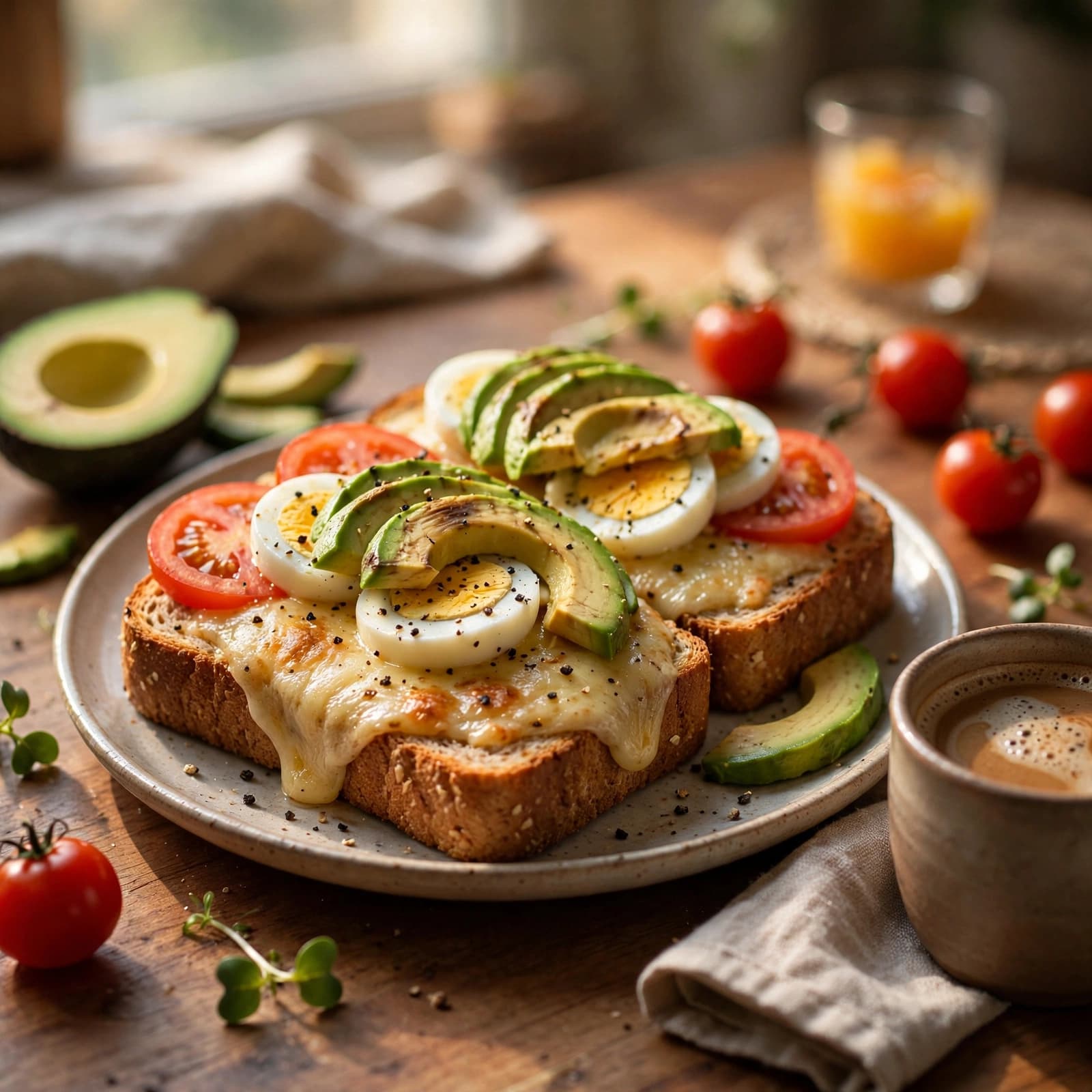 Tostadas Integrales con Huevo, Aguacate y Gouda