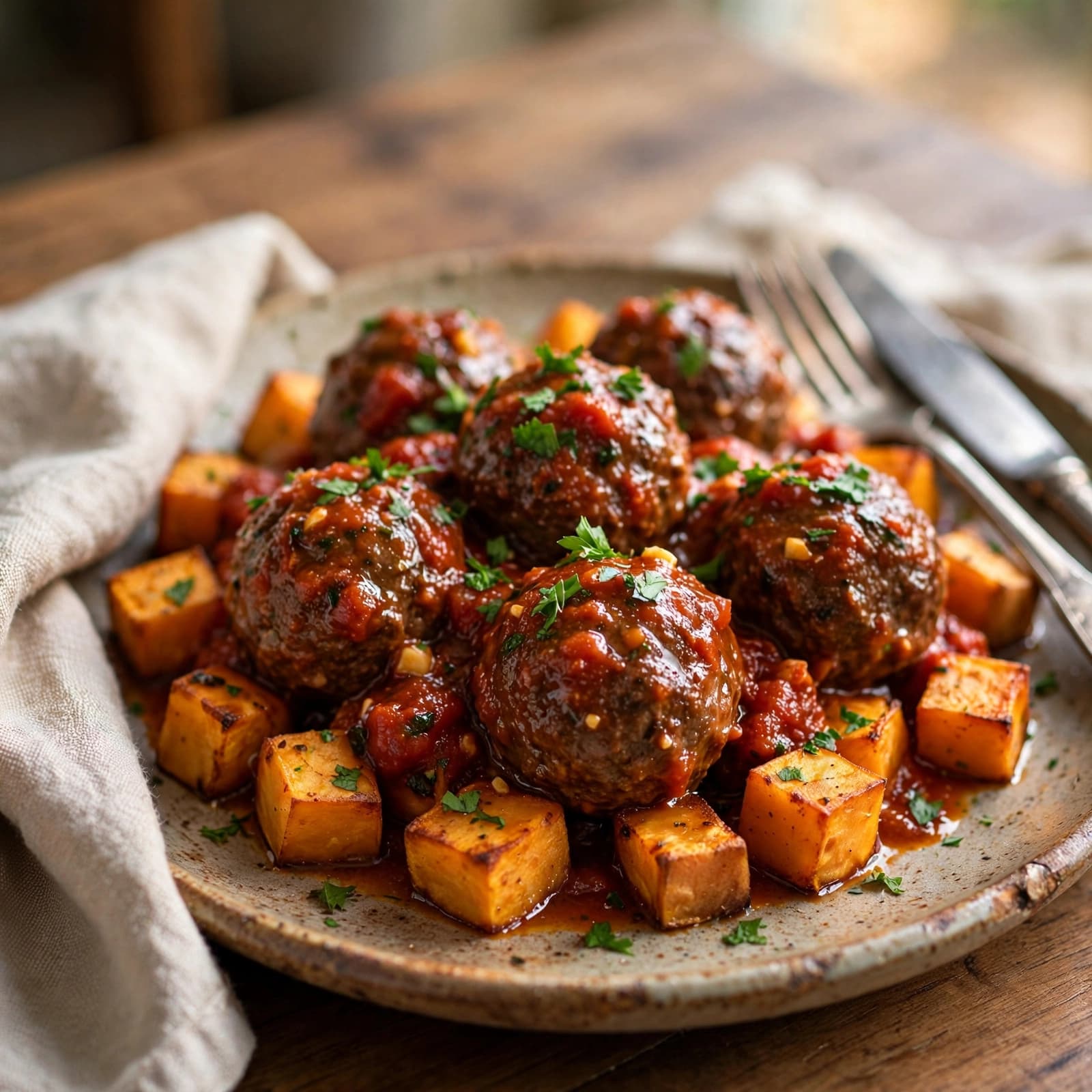 Albóndigas de Res con Batata Rostizada