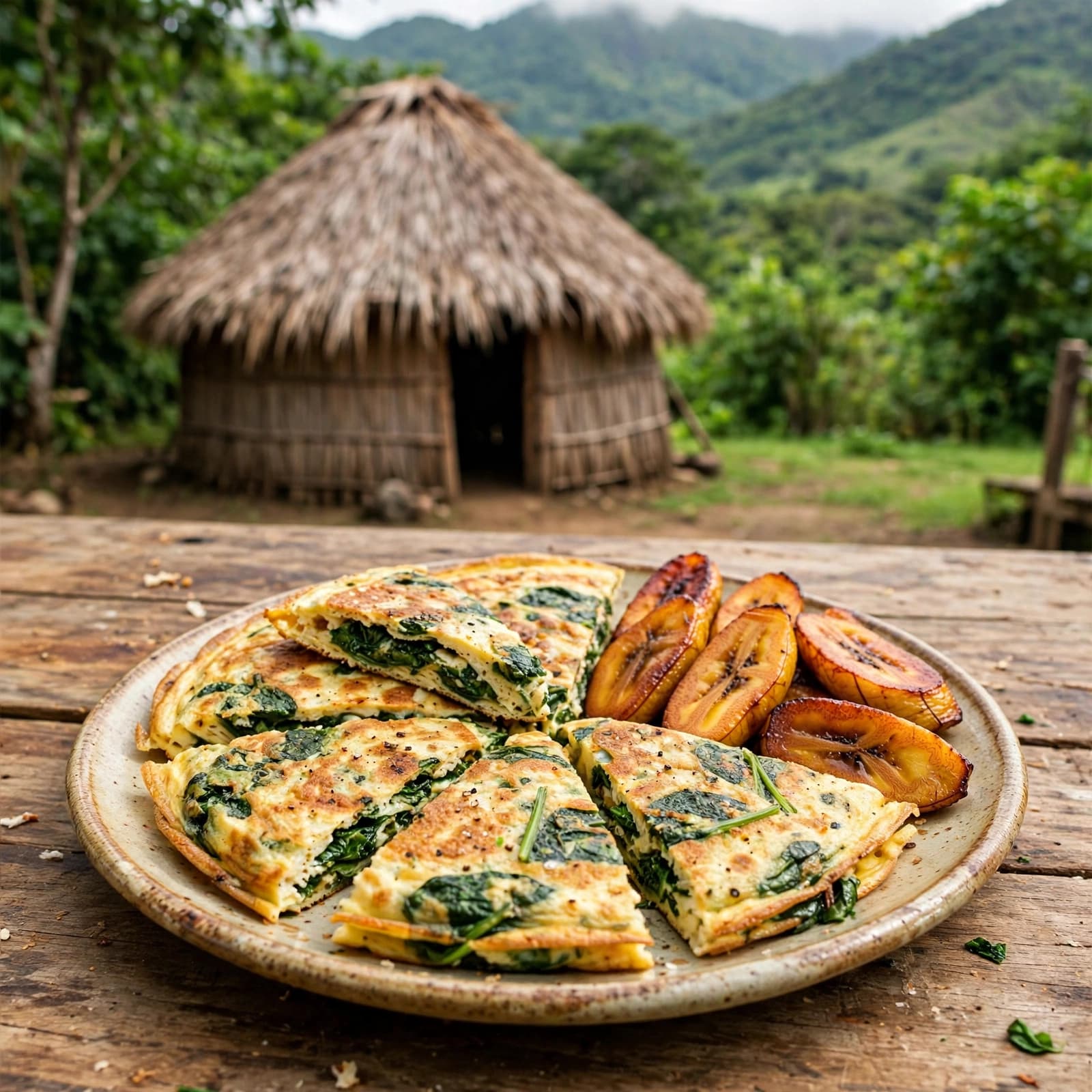 Tortilla de Huevos con Espinaca y Plátano Maduro al Horno