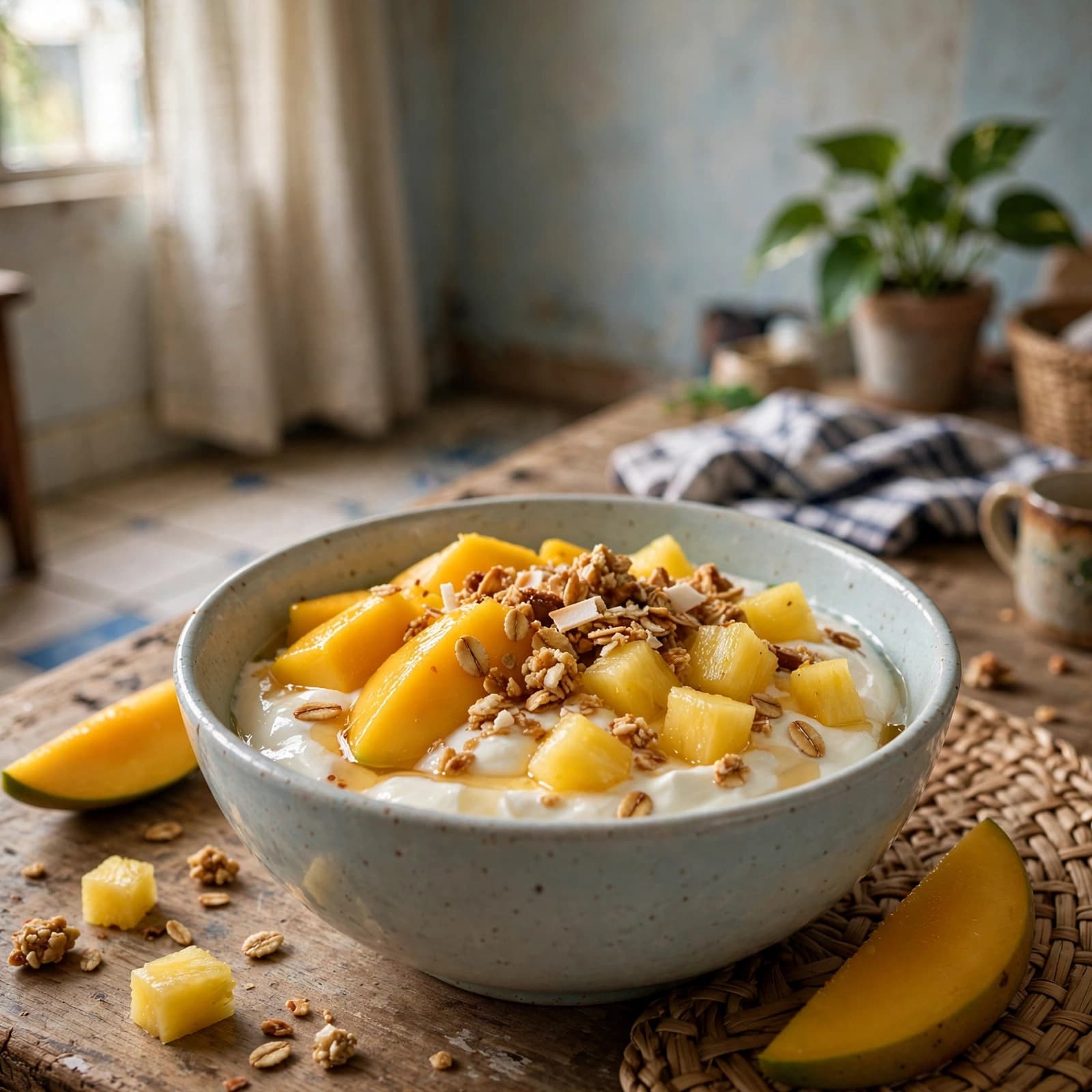 Bowl Tropical de Mango, Piña y Yogur con Granola