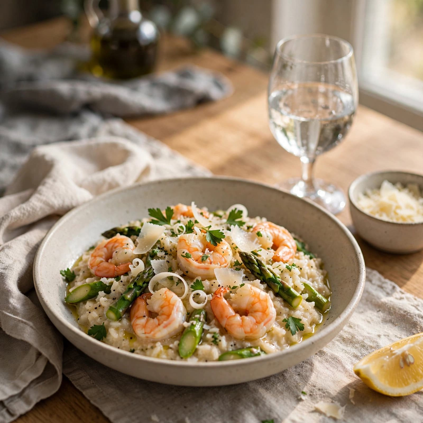 Risotto de Camarones y Espárragos