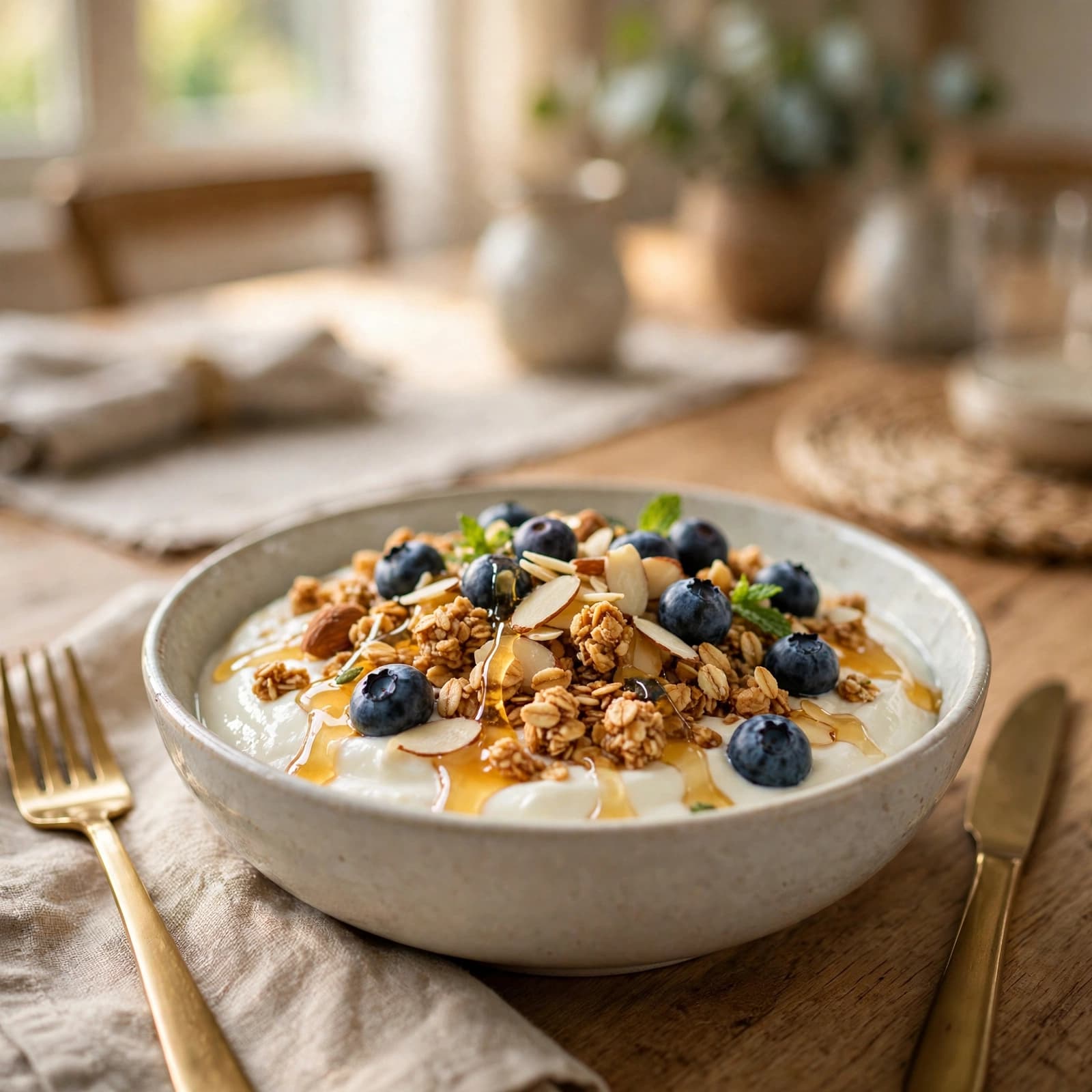 Yogur Griego con Granola, Arándanos y Almendras