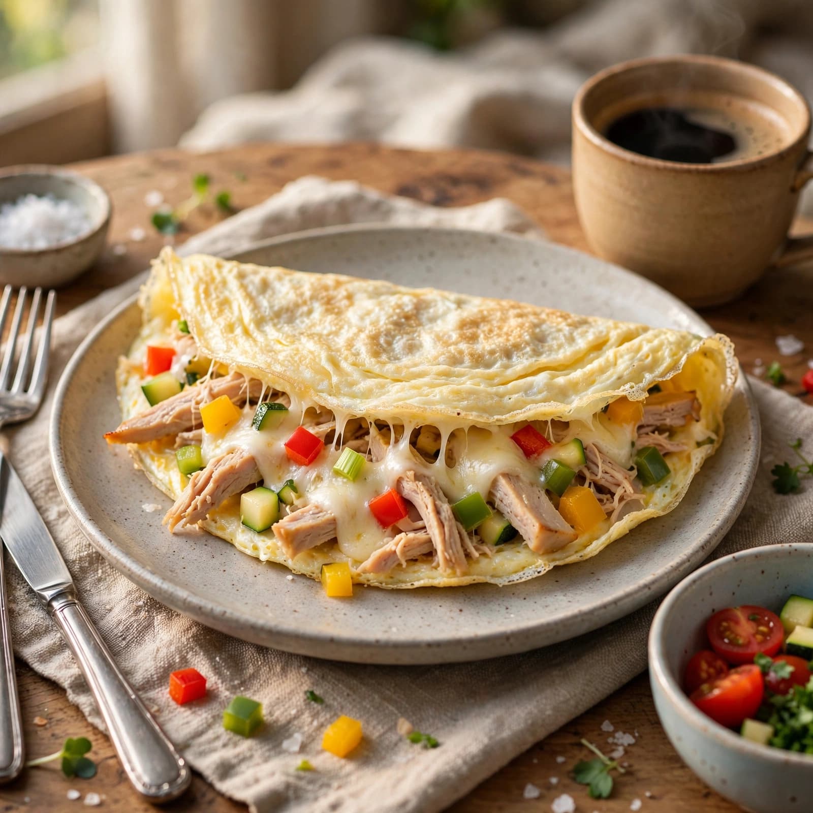 Tortilla de Claras Rellena de Pavo y Vegetales