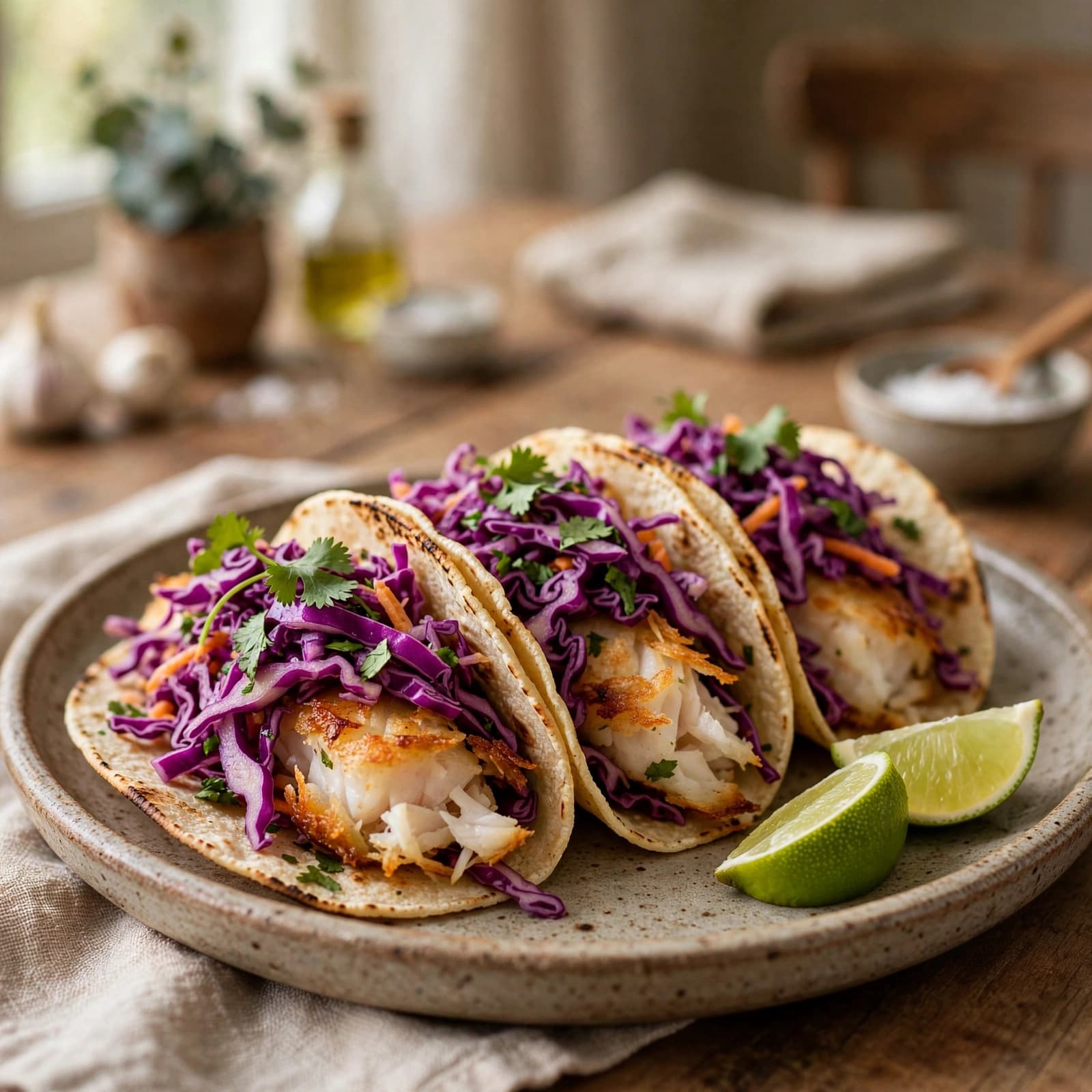 Tacos de Pescado al Horno con Slaw de Repollo