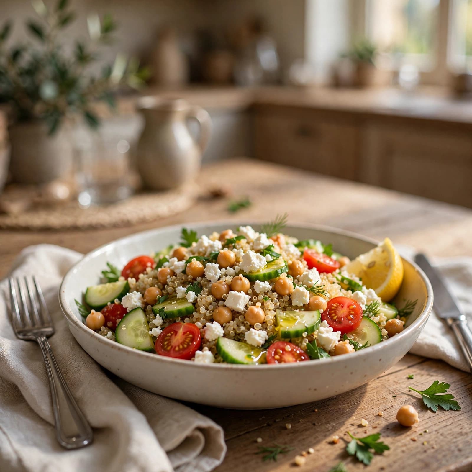 Ensalada de Quinoa con Garbanzos y Feta