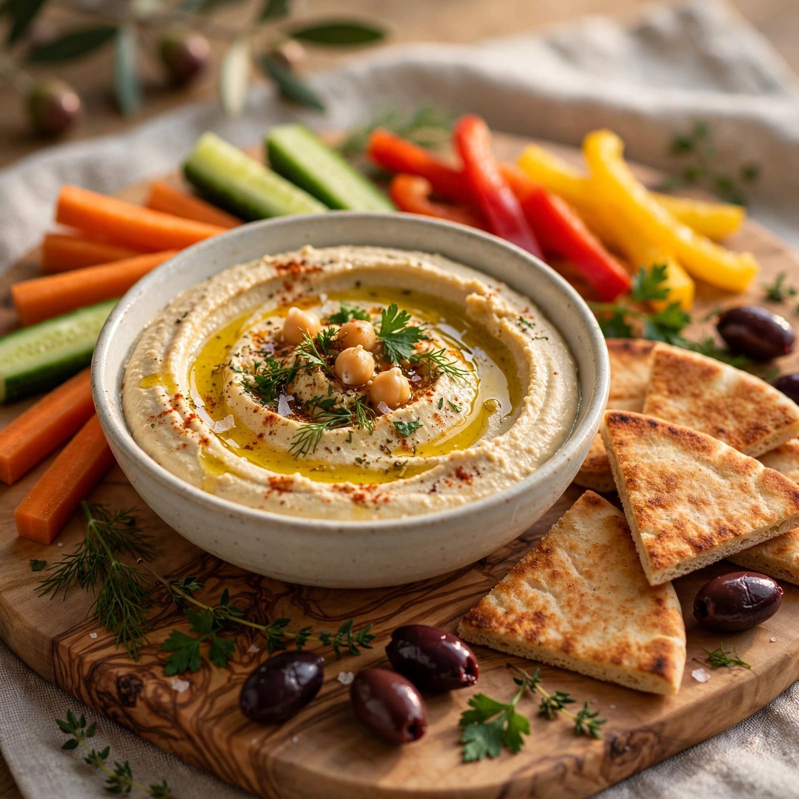 Bowl de Hummus con Crudités y Pan Pita