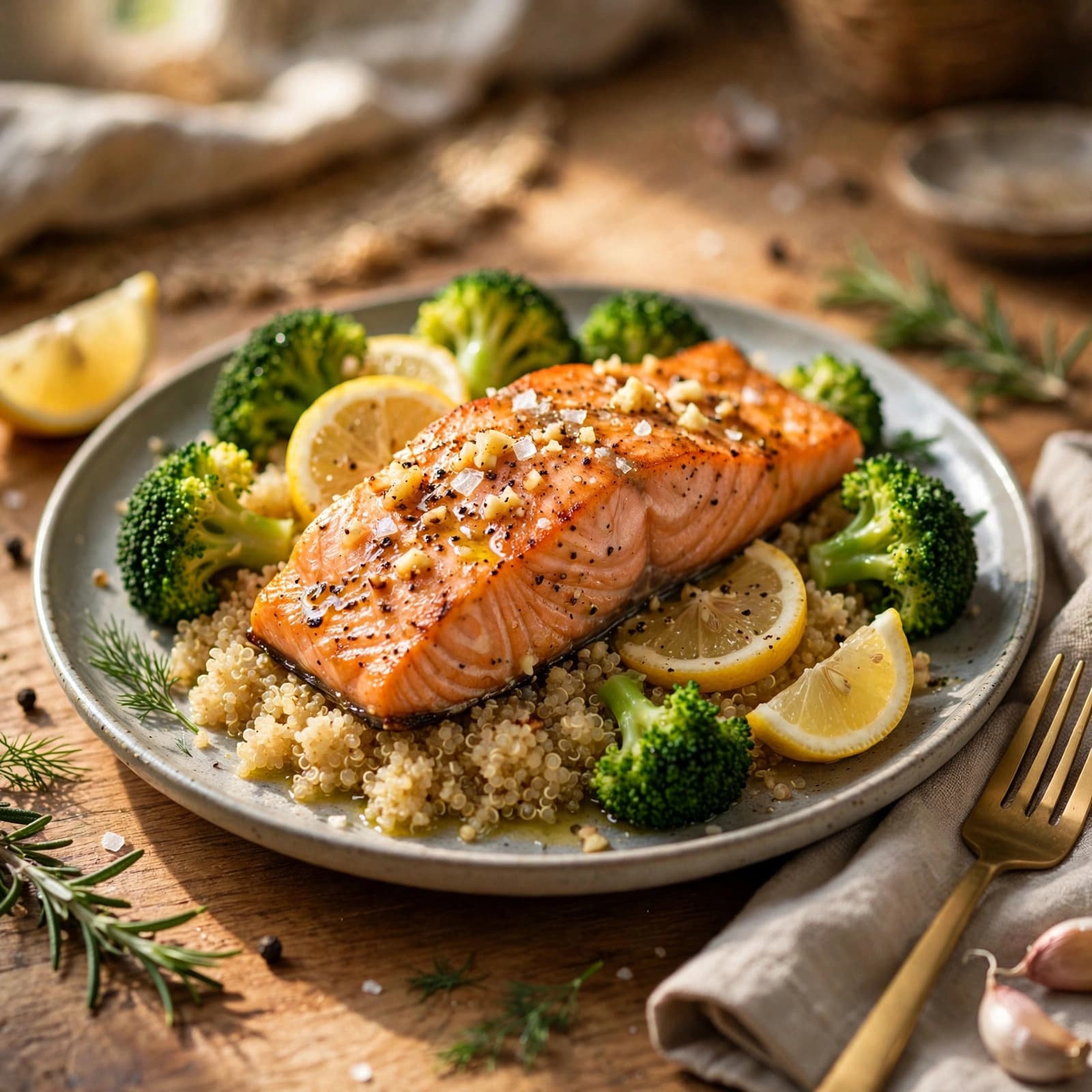 Salmón con Quinoa y Brócoli