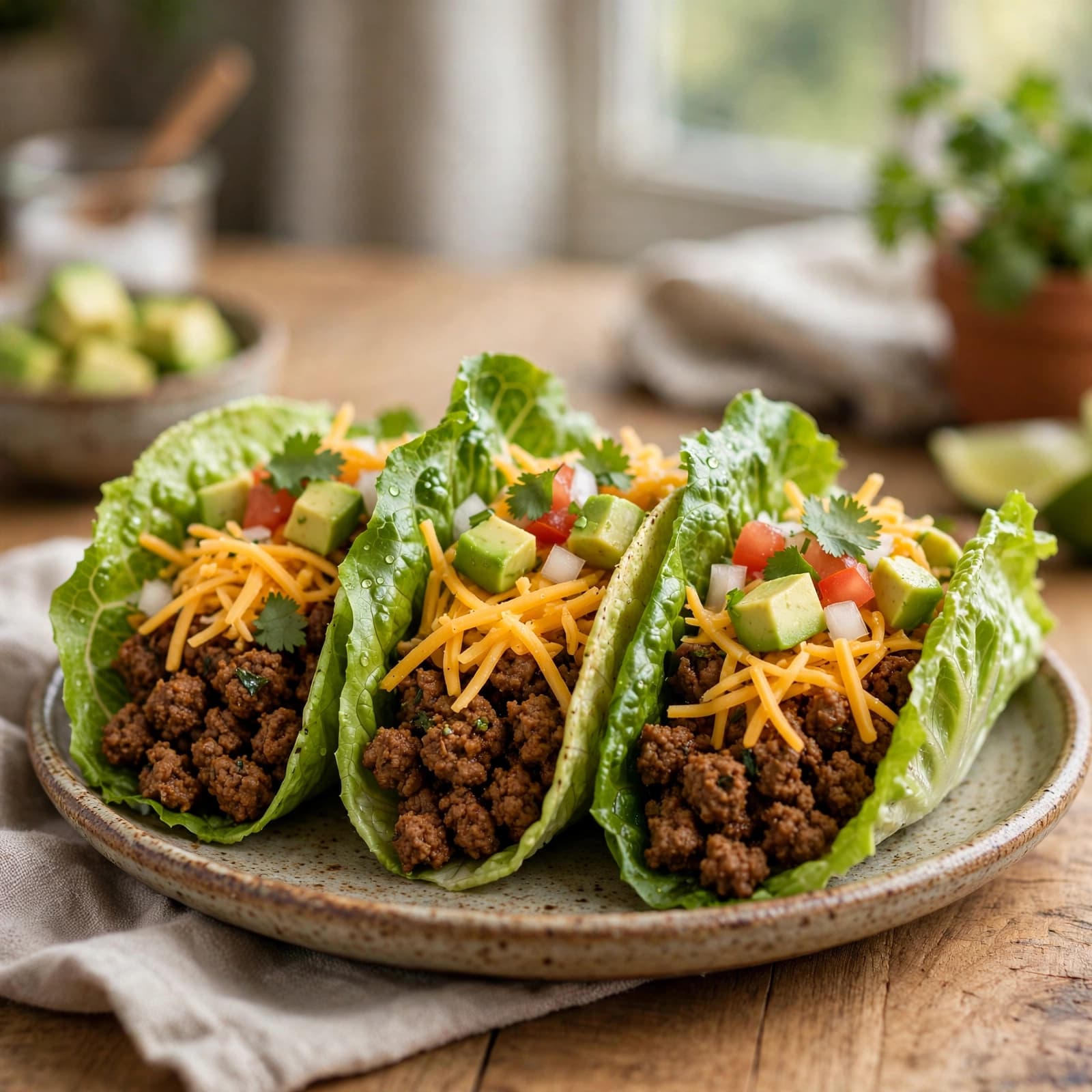 Tacos de Lechuga con Carne Molida