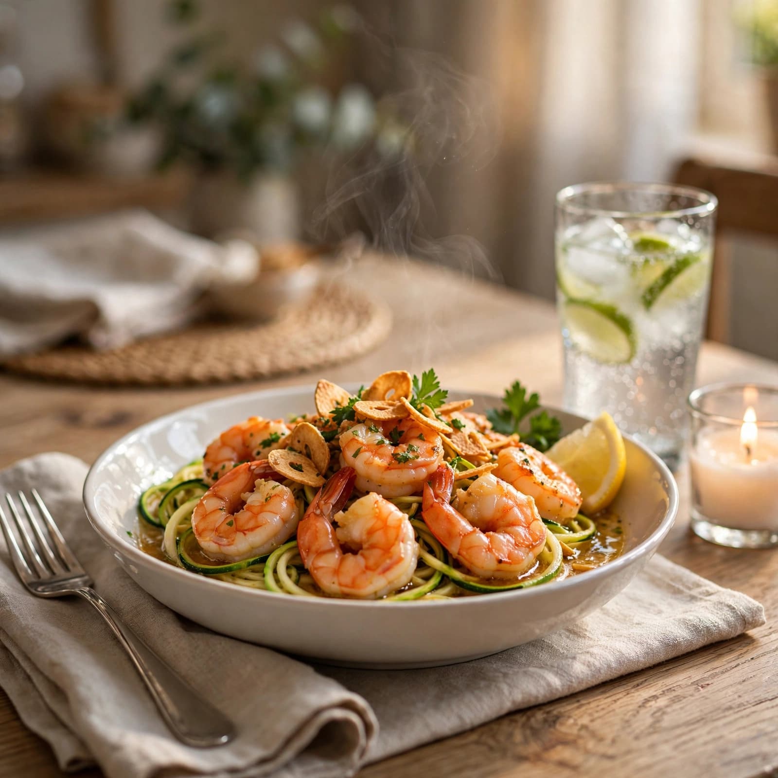 Camarones al Ajillo con Zoodles de Calabacín