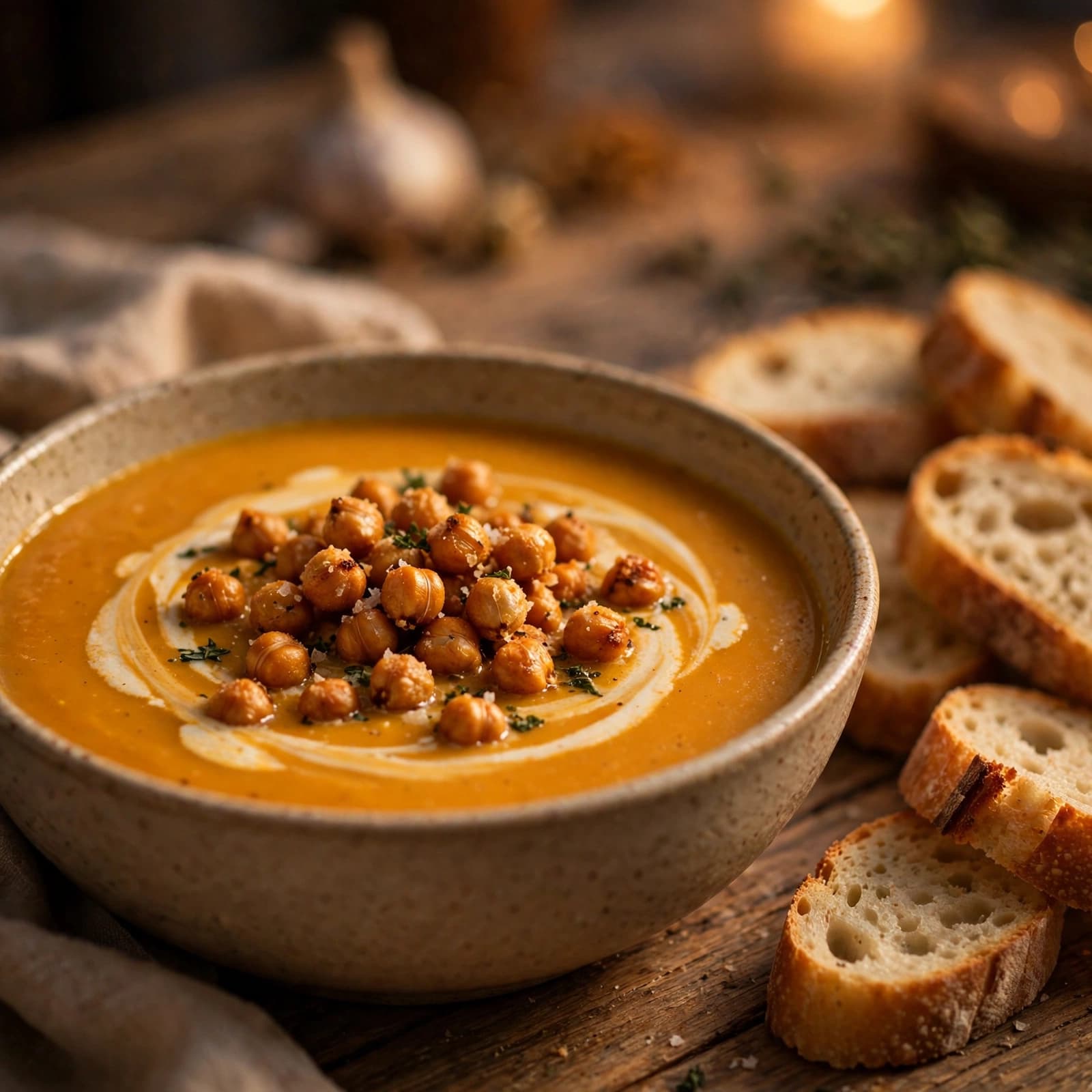 Crema de Auyama con Garbanzos Tostados
