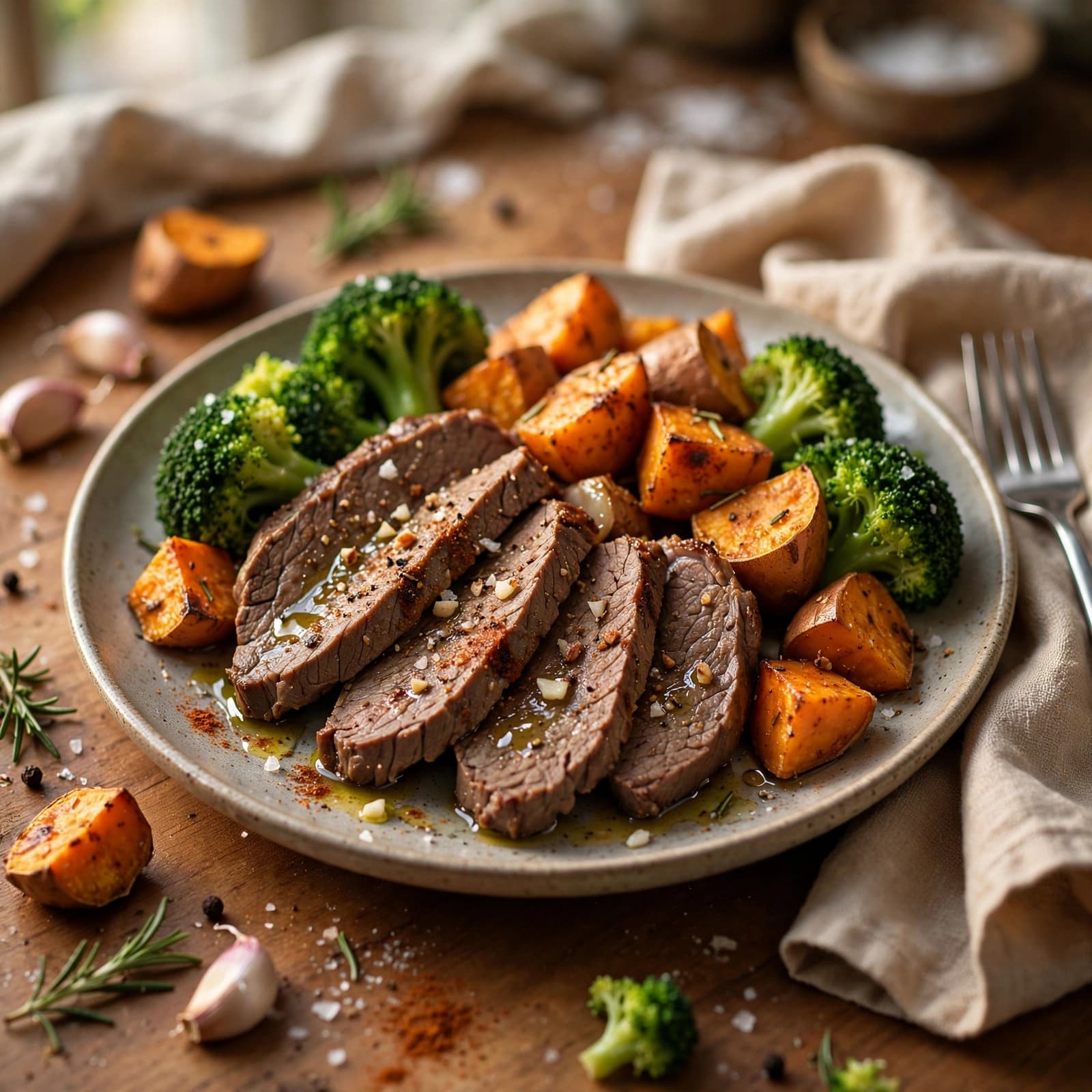 Carne Magra con Batata y Brócoli