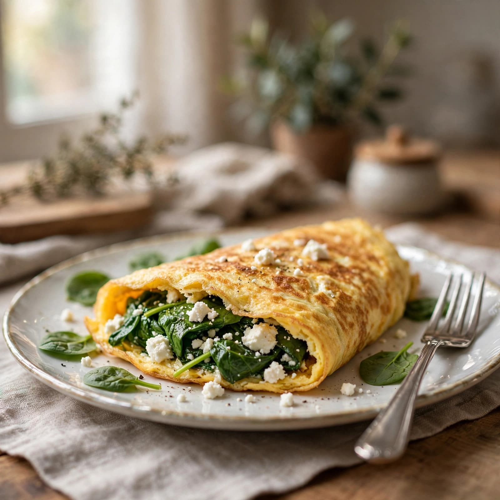 Omelette de Espinacas y Queso Feta
