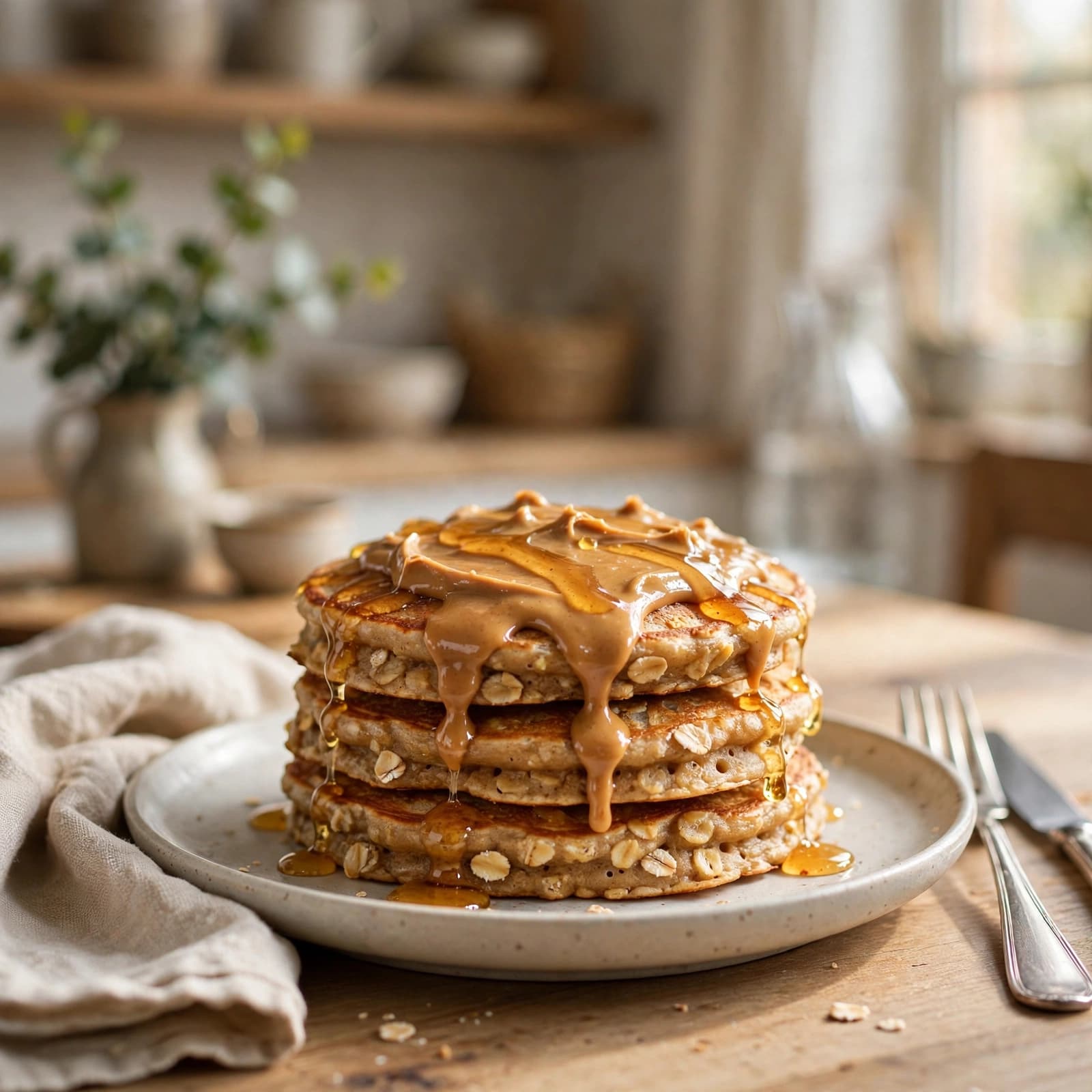 Pancakes de Avena con Mantequilla de Maní