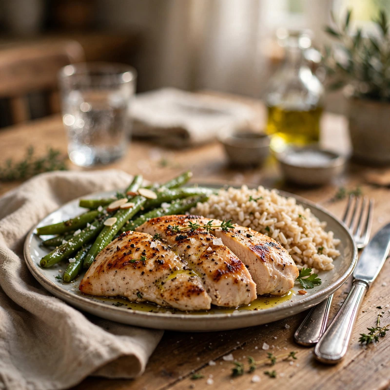Pechuga de Pollo con Arroz Integral y Ejotes