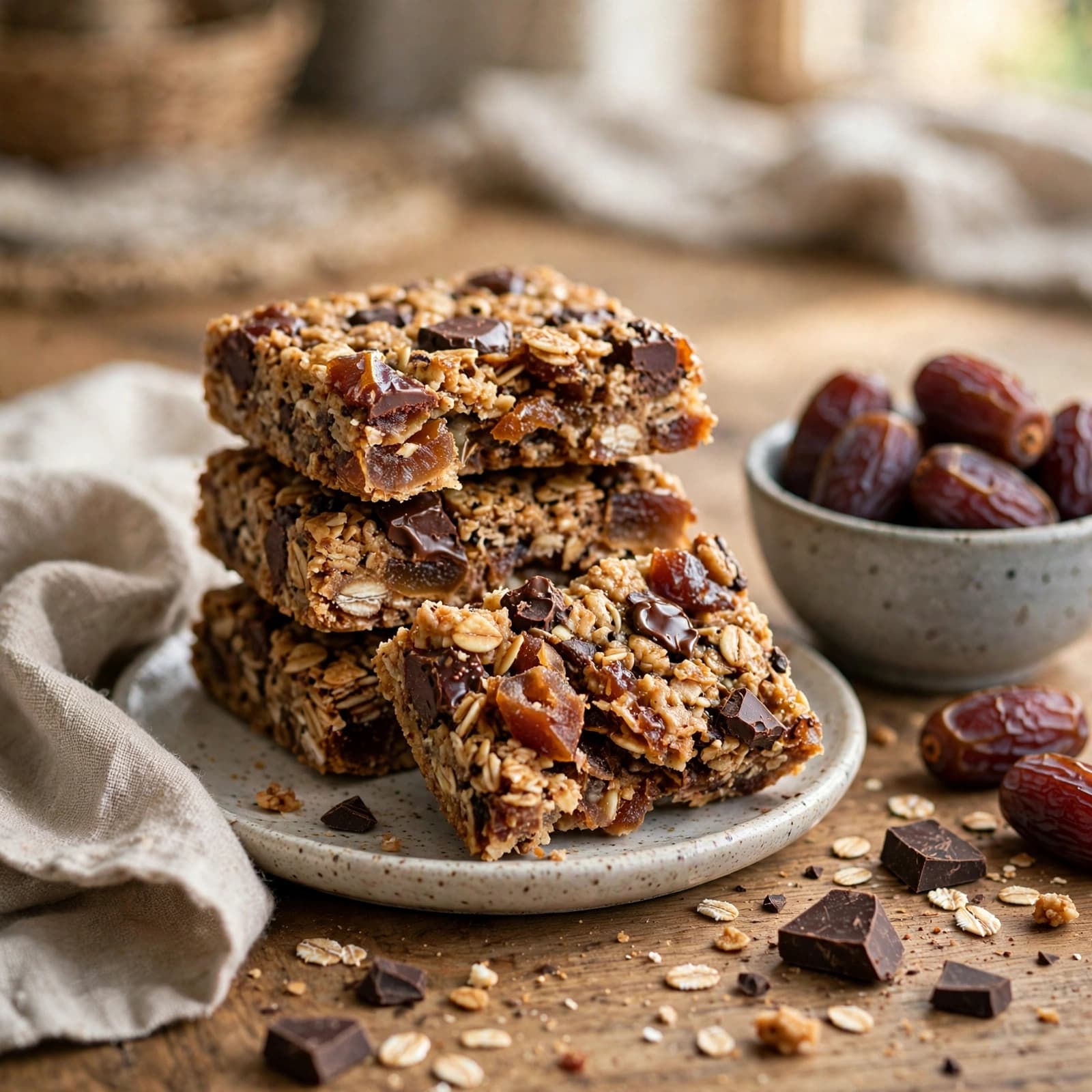Barras de Granola con Dátiles y Chocolate Oscuro
