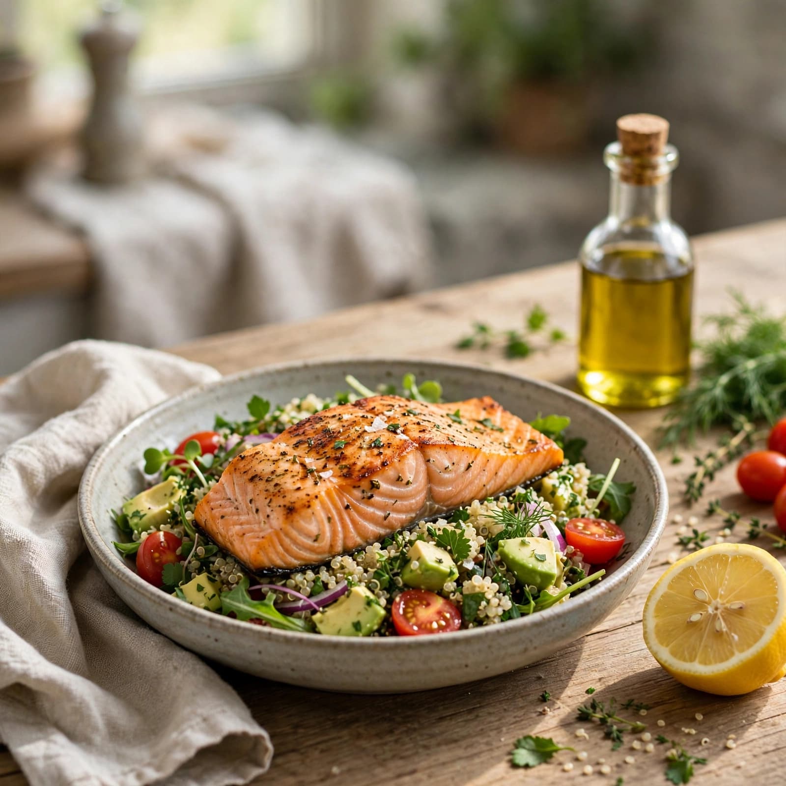 Ensalada de Salmón a la Plancha con Quinoa
