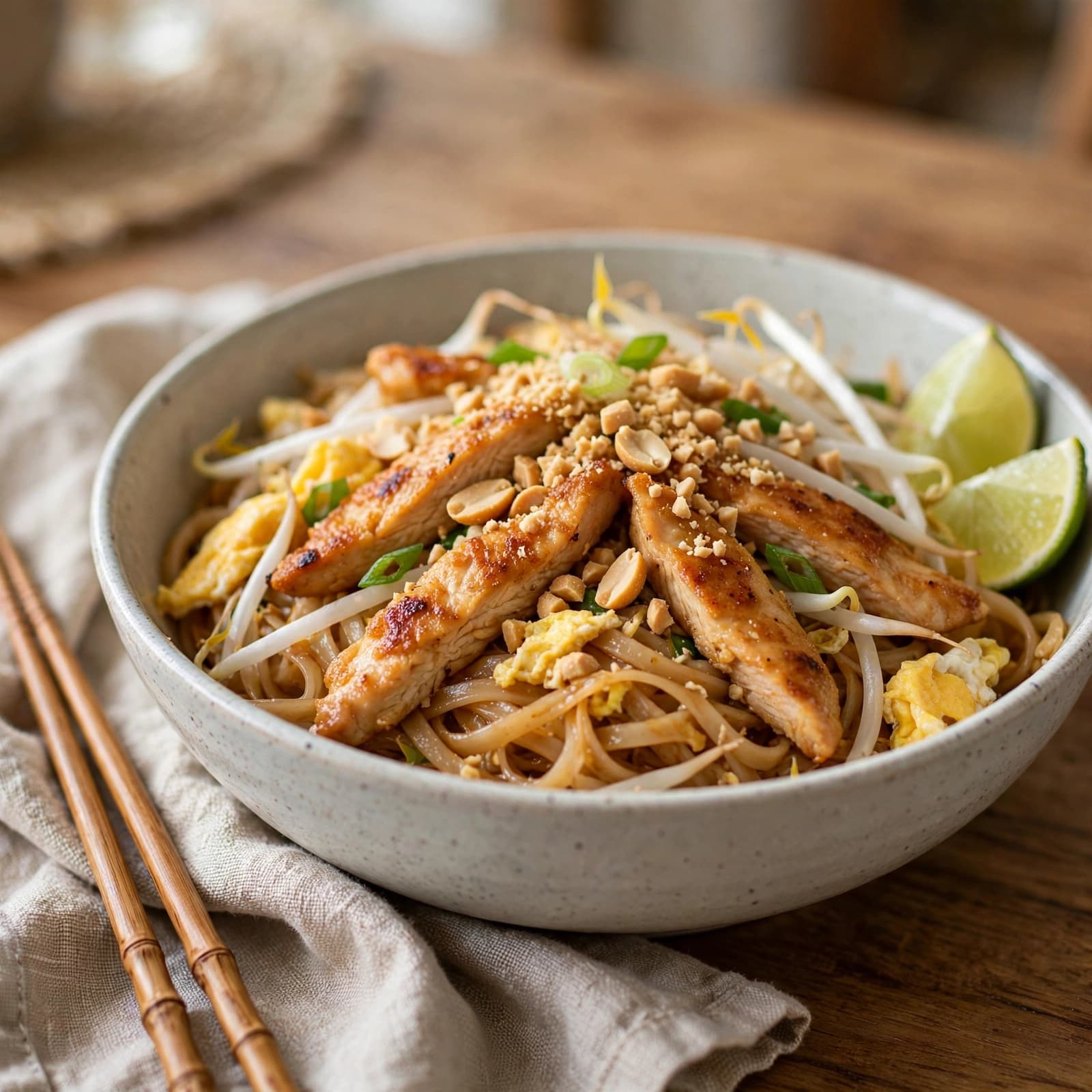 Pad Thai de Fideos de Arroz con Pollo