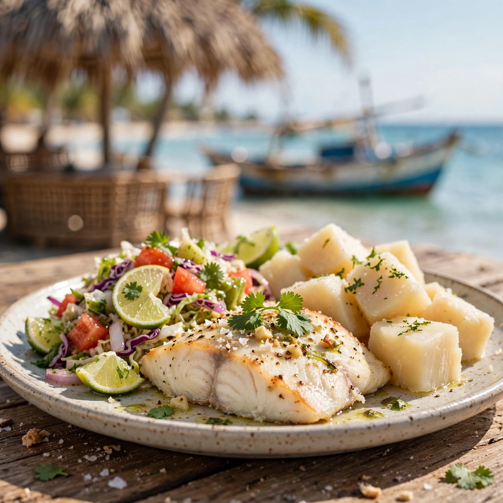 Pescado al Horno con Yuca Hervida