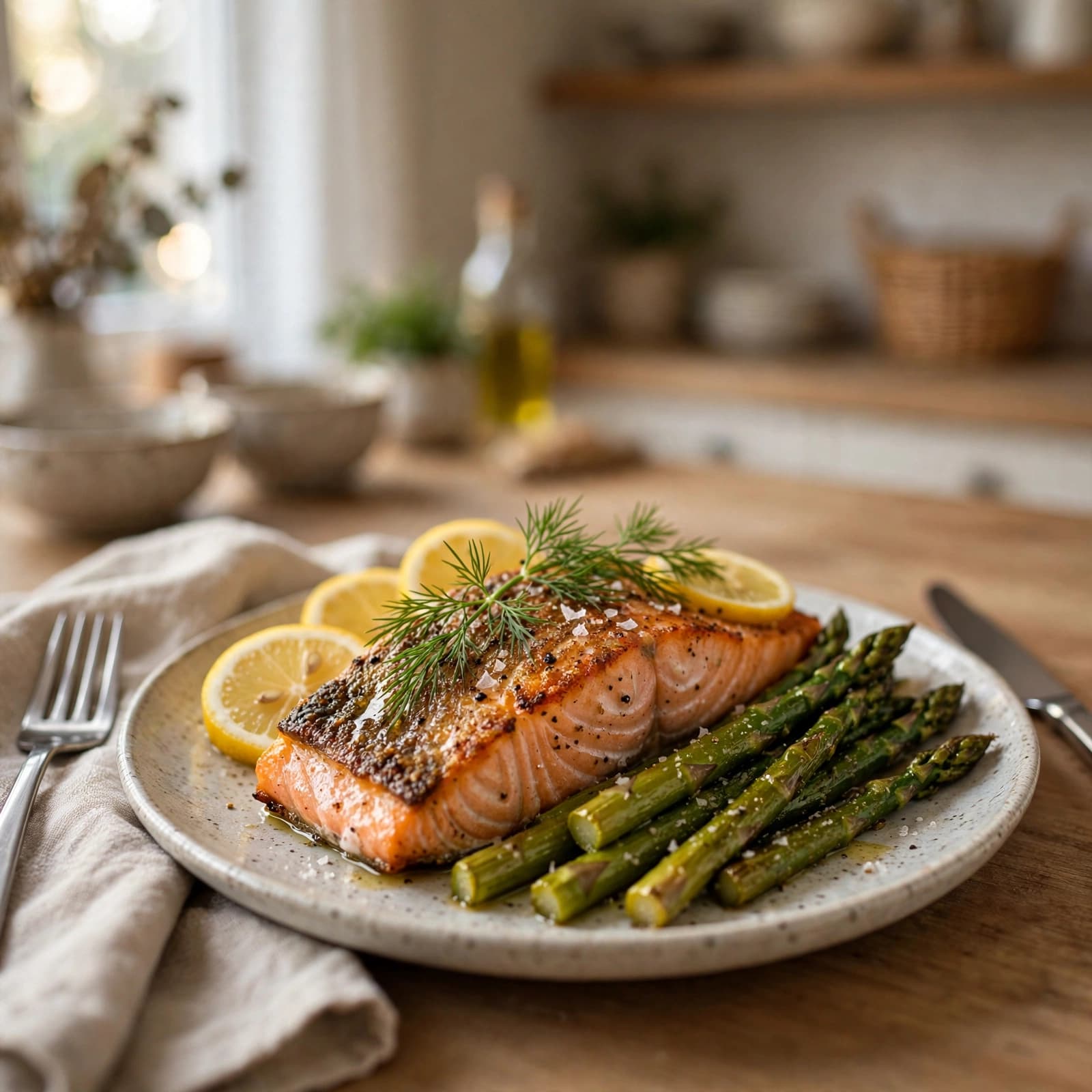 Salmón al Horno con Espárragos