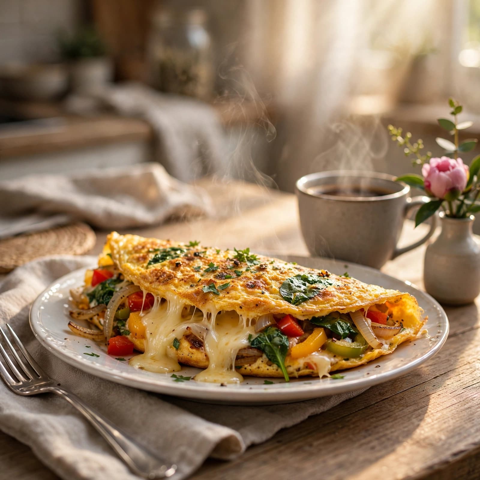 Tortilla de Huevos con Queso de Freír y Vegetales