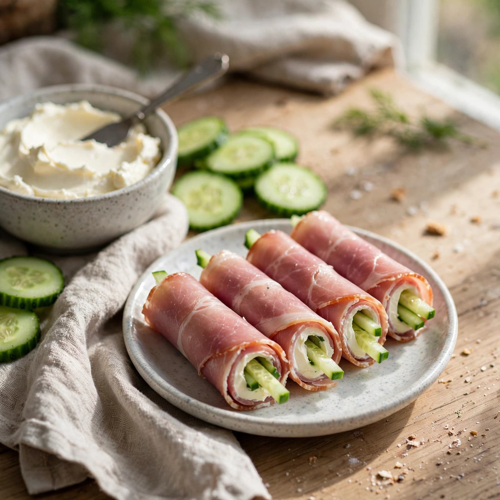 Rollitos de Jamón Serrano con Queso Crema y Pepino