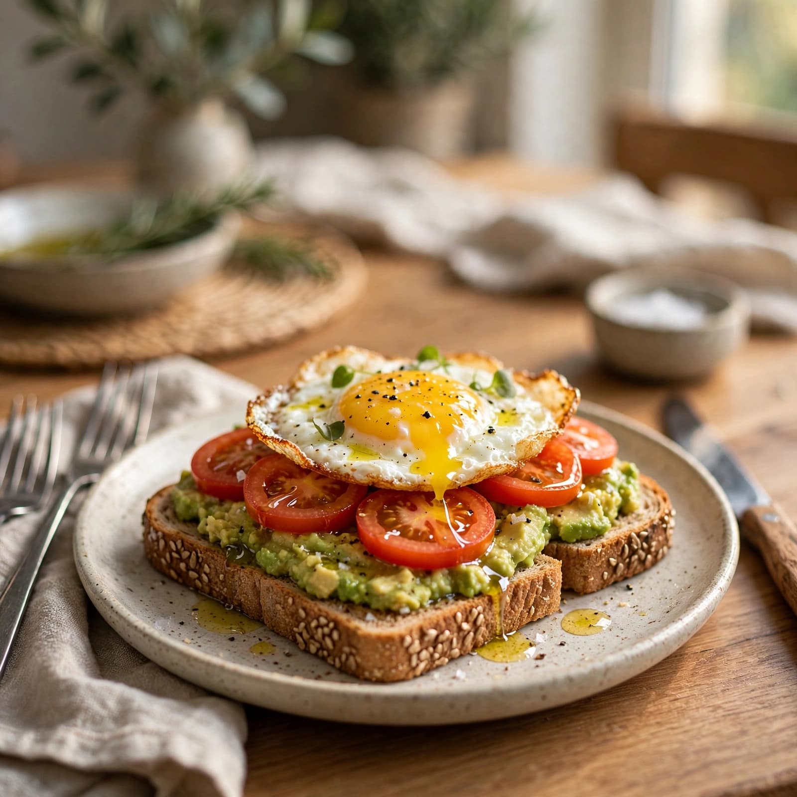 Tostadas Integrales con Aguacate, Huevo y Tomate