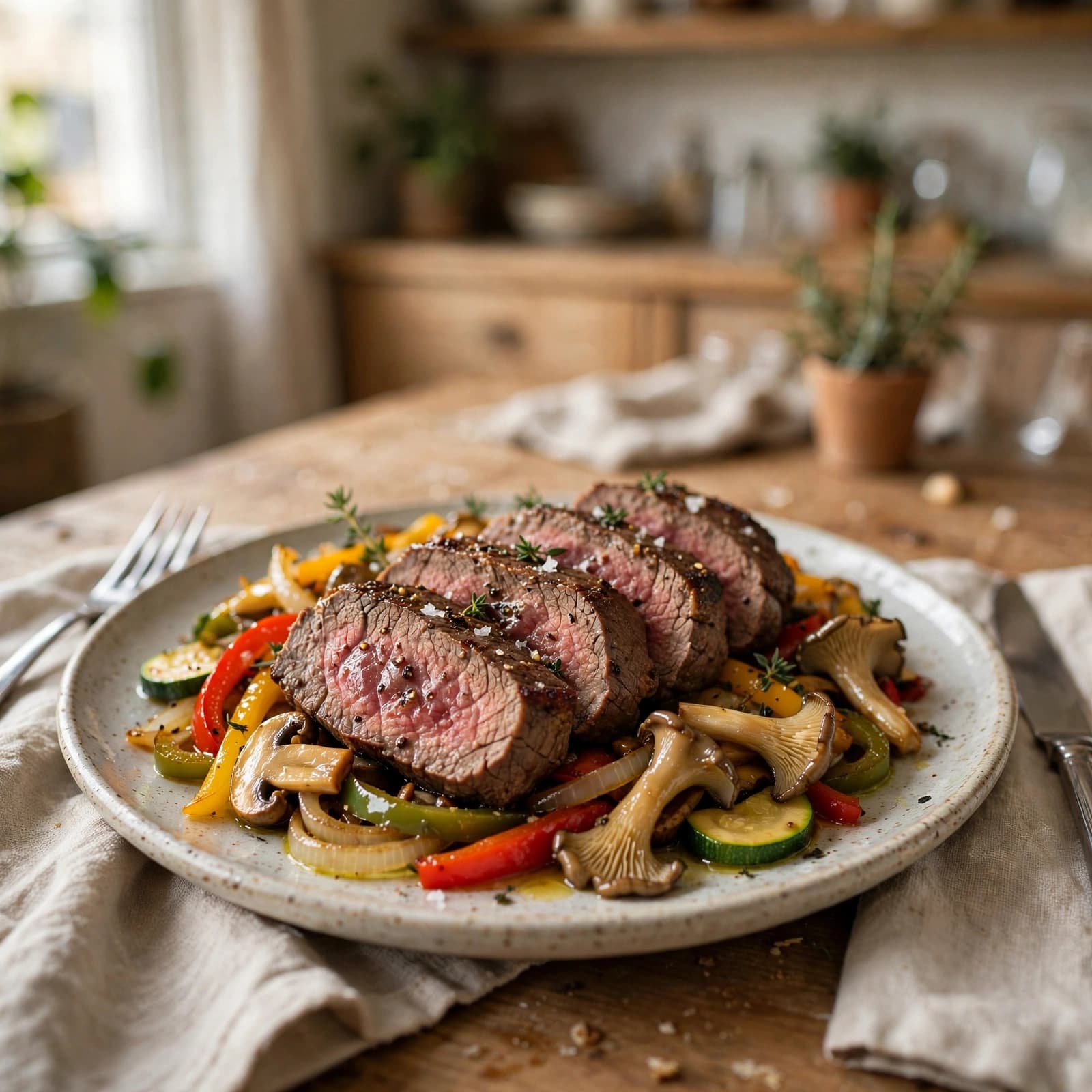 Filete de Res con Vegetales Salteados
