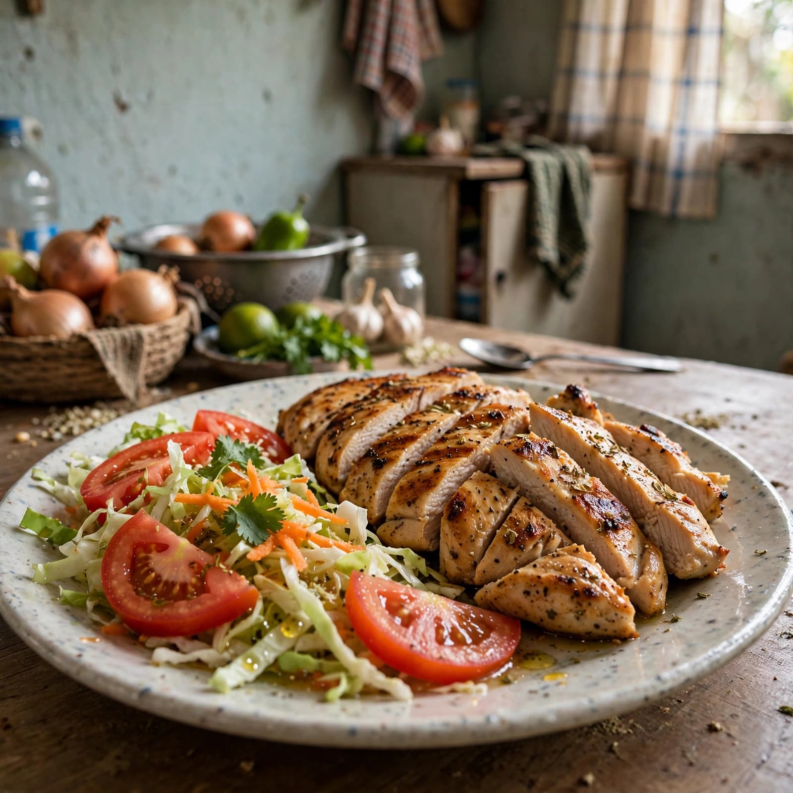 Pechuga de Pollo a la Parrilla con Ensalada de Repollo