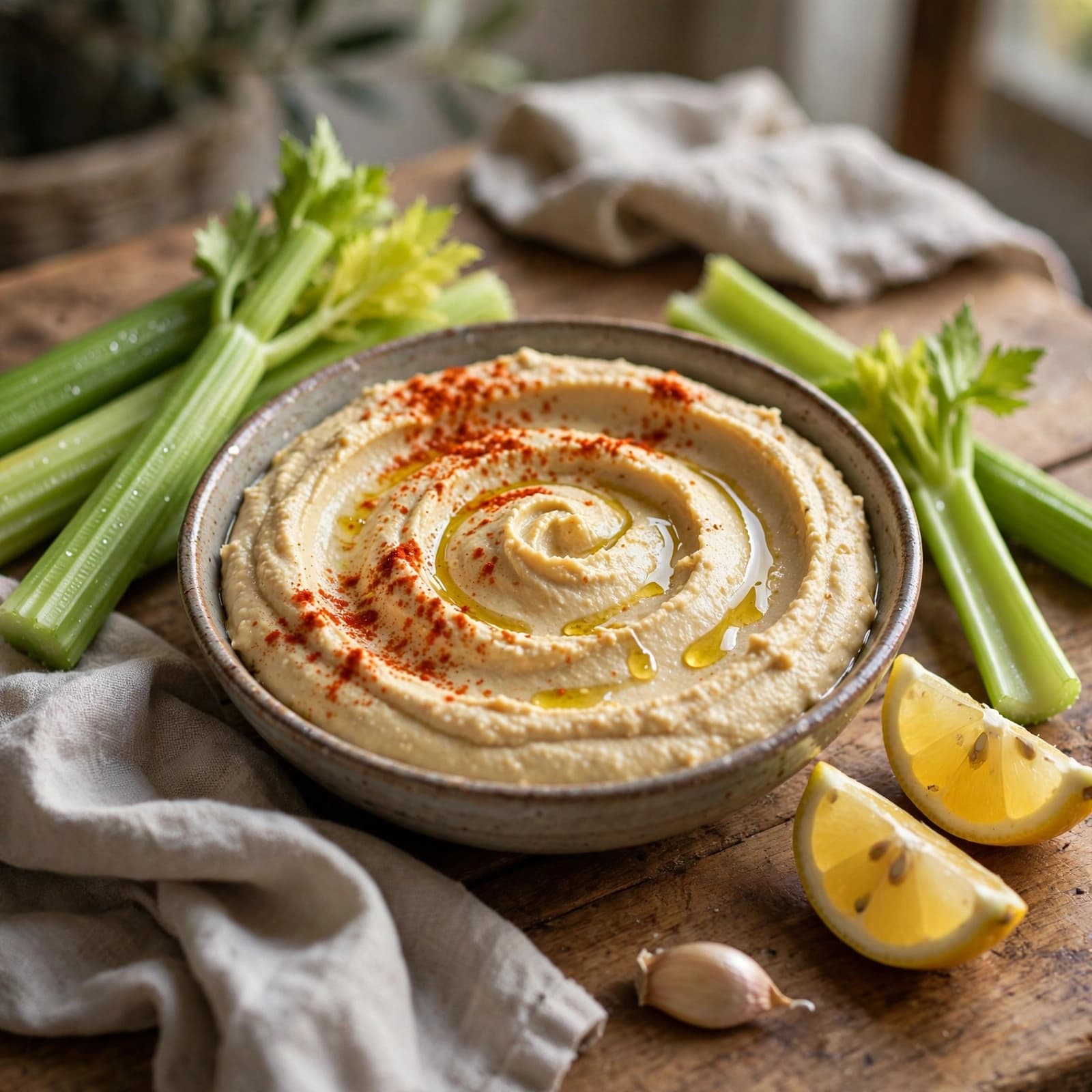 Hummus de Garbanzo con Palitos de Apio
