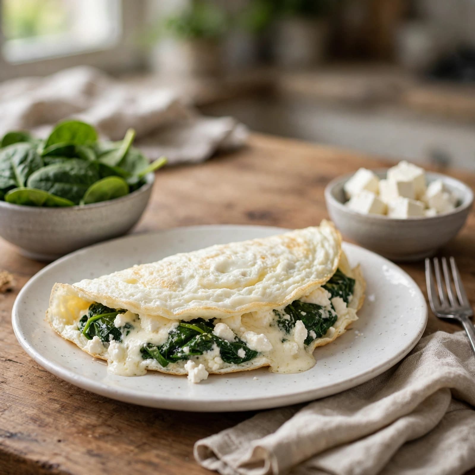 Omelette de Claras con Espinaca y Queso Feta