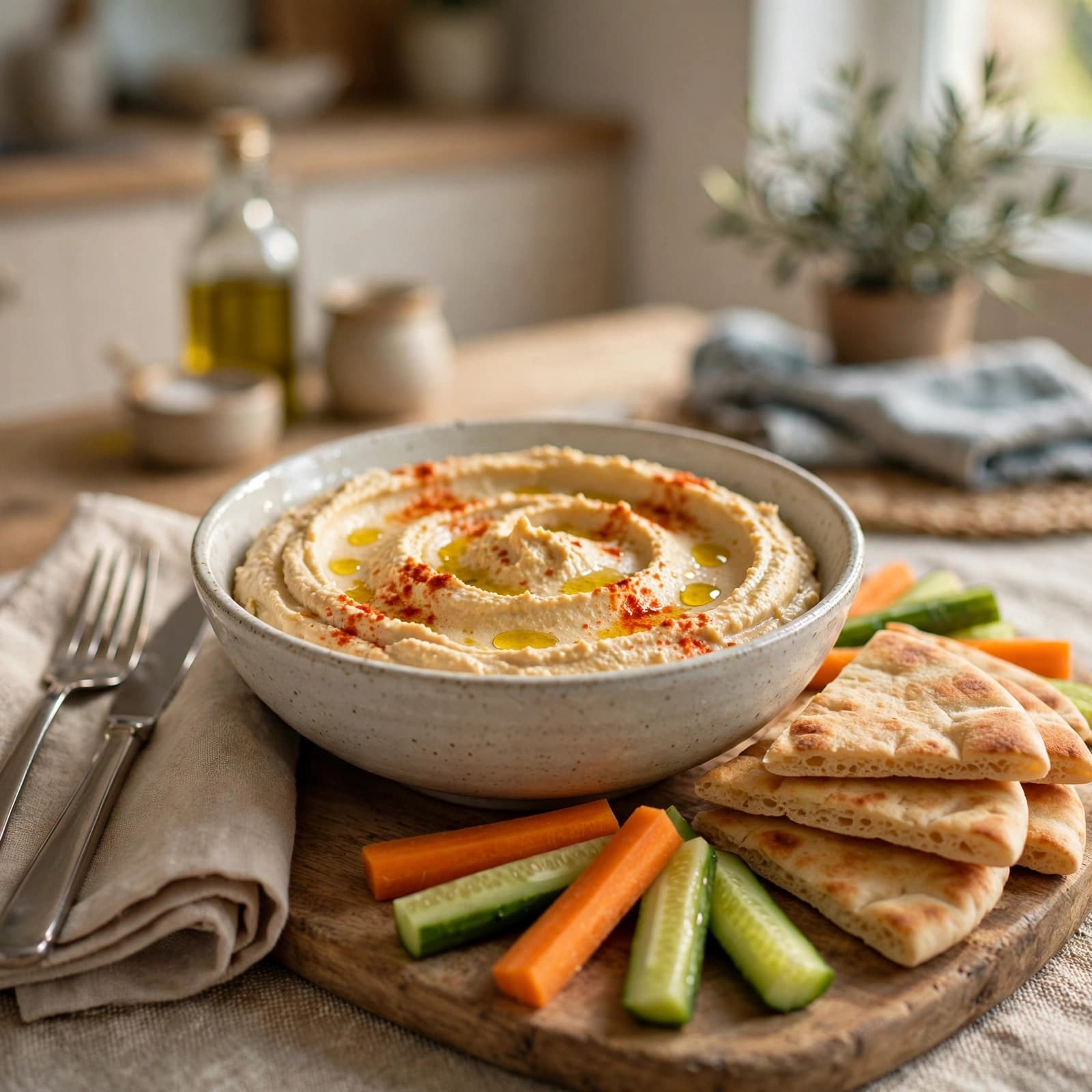 Hummus con Crudités y Pan Pita