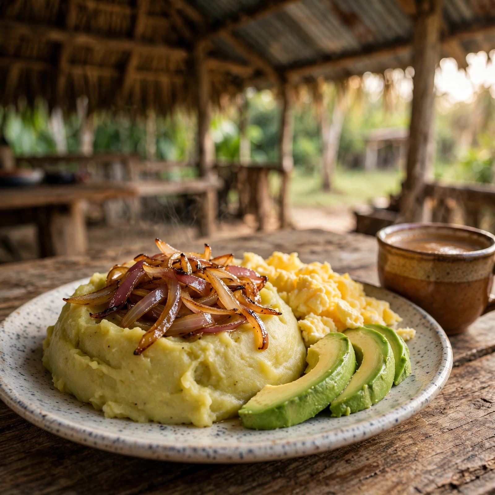 Mangú de Plátano con Huevos Revueltos y Aguacate