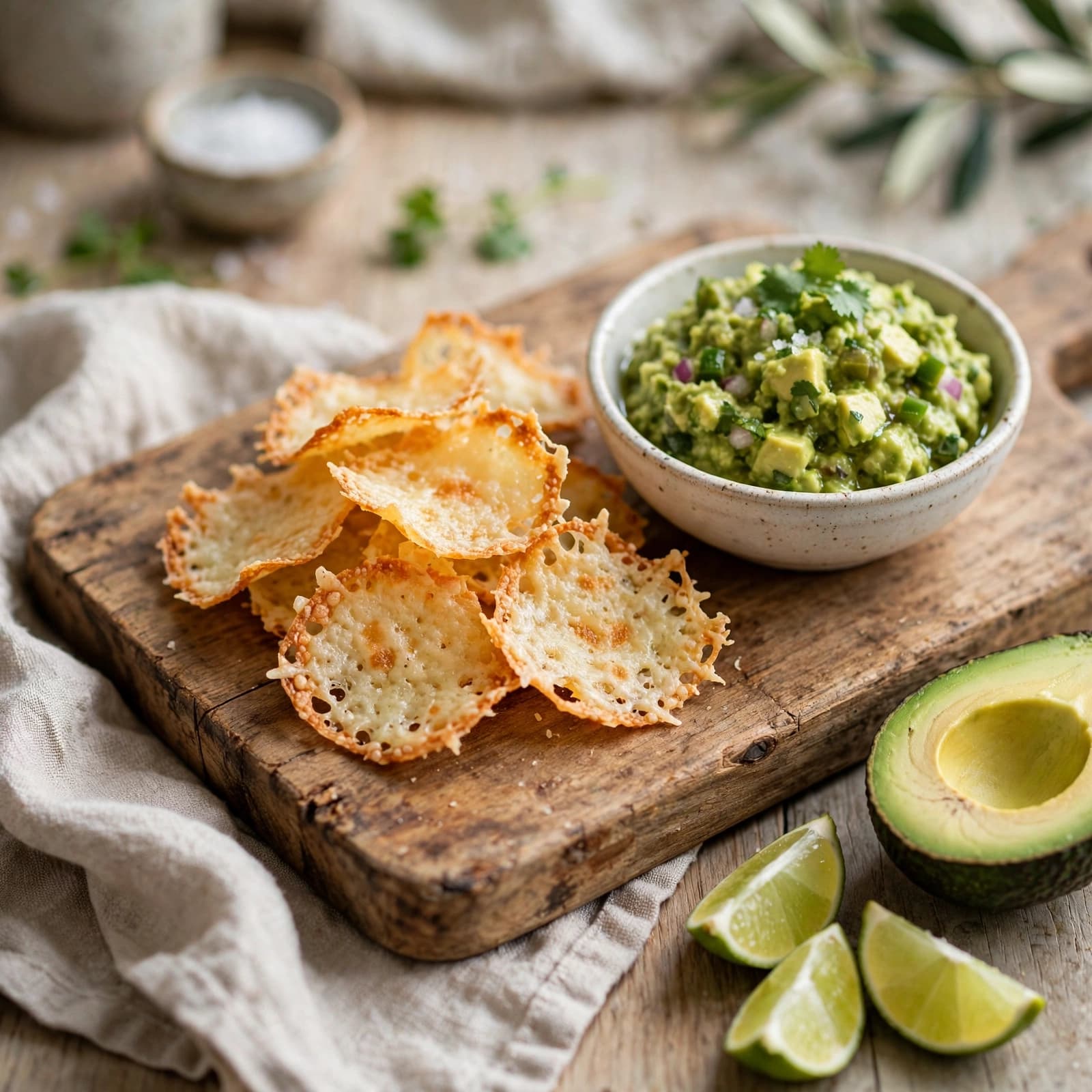 Chips de Queso Parmesano con Guacamole