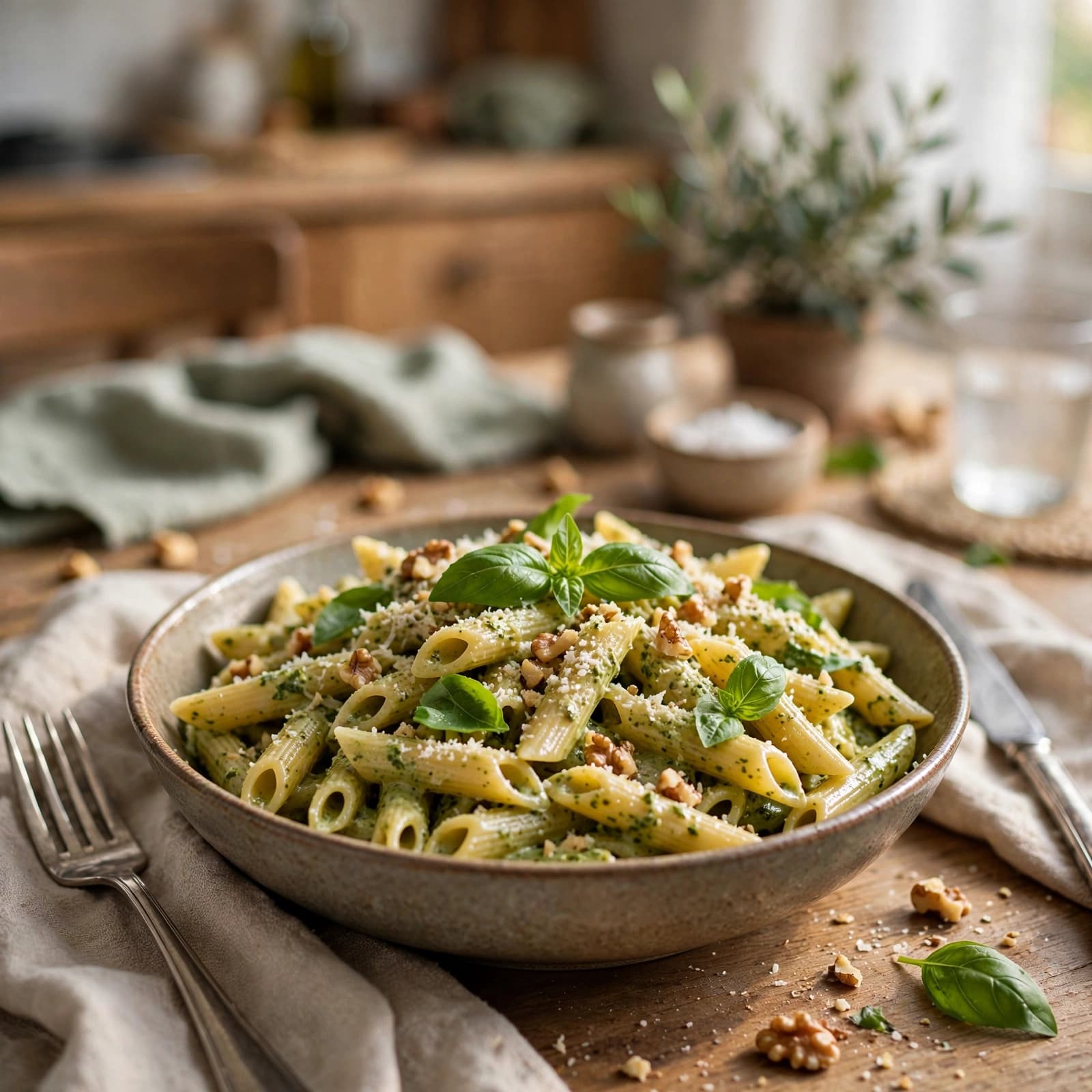 Pasta con Pesto de Albahaca y Nueces